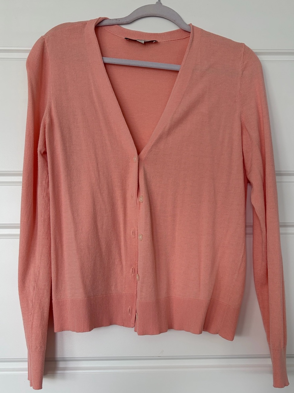 LOFT Coral Button-Front V-Neck Cardigan